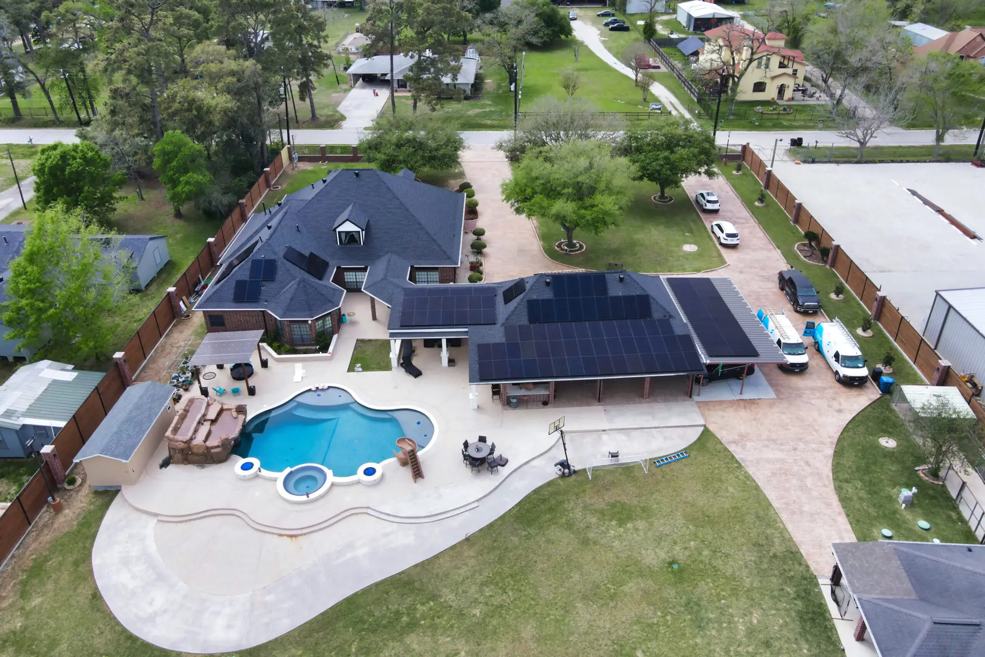 Solar panels, installed by Solstice Solar, shining on a Houston roof.