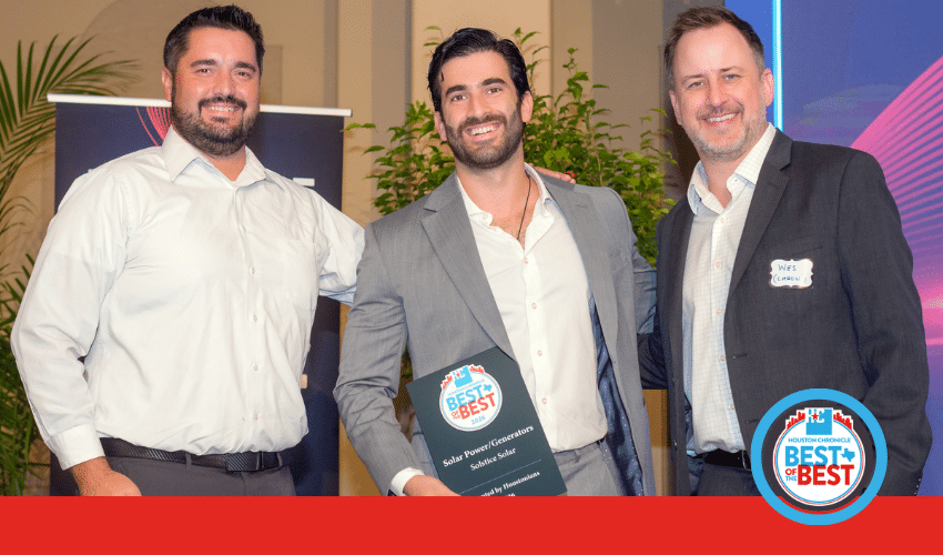 Solstice Solar team celebrating being named Houston’s Best Solar Company in the 2026 Best of the Best awards.